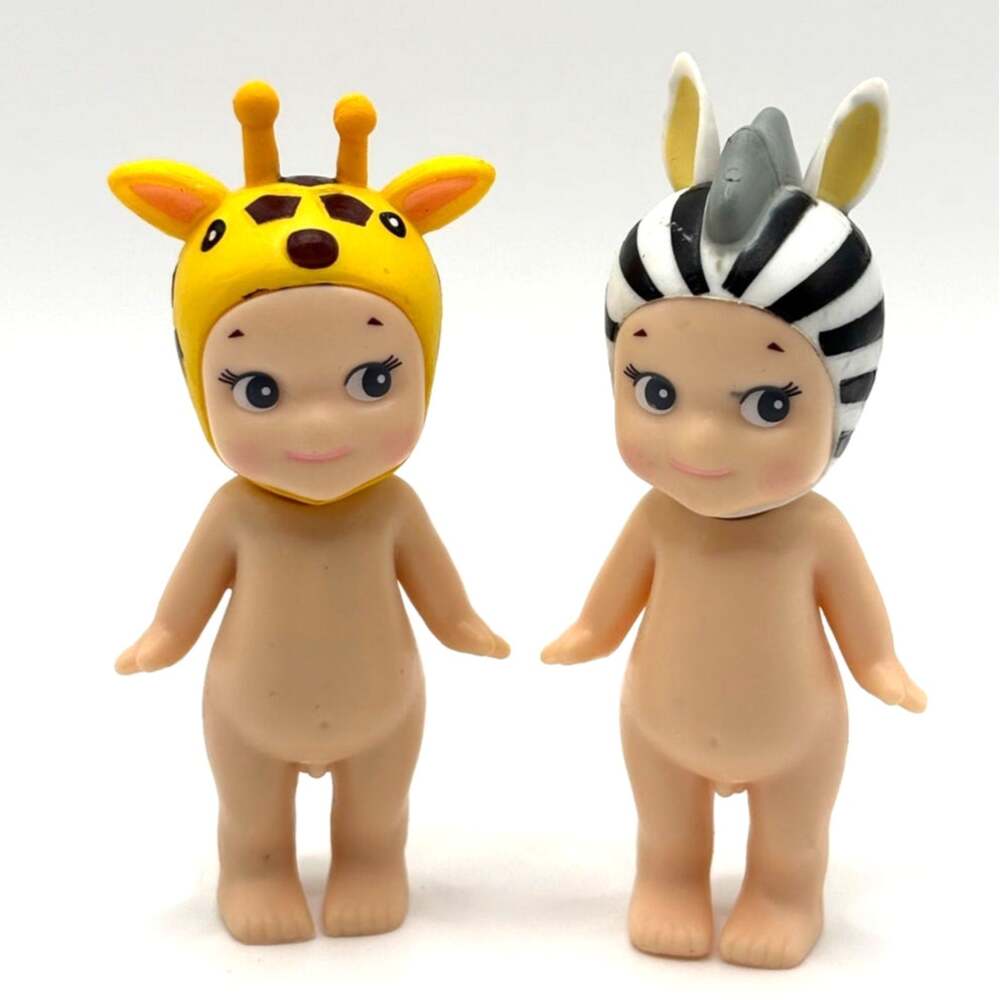 Set of 2 New Unbranded Kewpie/Angel Mini Figures, Giraffe & Zebra Costumes